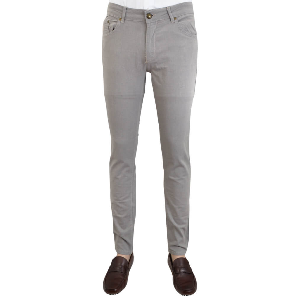 Winter White Stretch Cotton Textured Five Pocket Trousers - Gagliardi