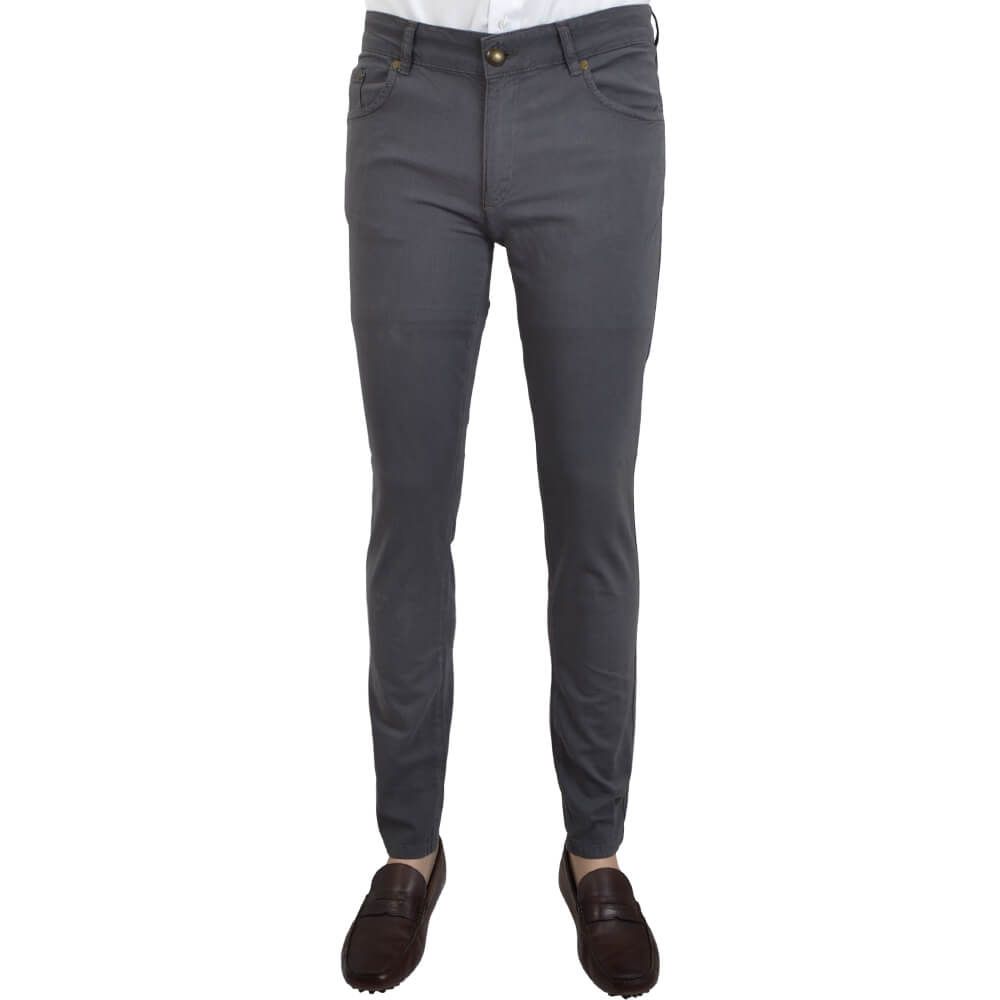 Charcoal Stretch Cotton Textured Five Pocket Trousers - Gagliardi