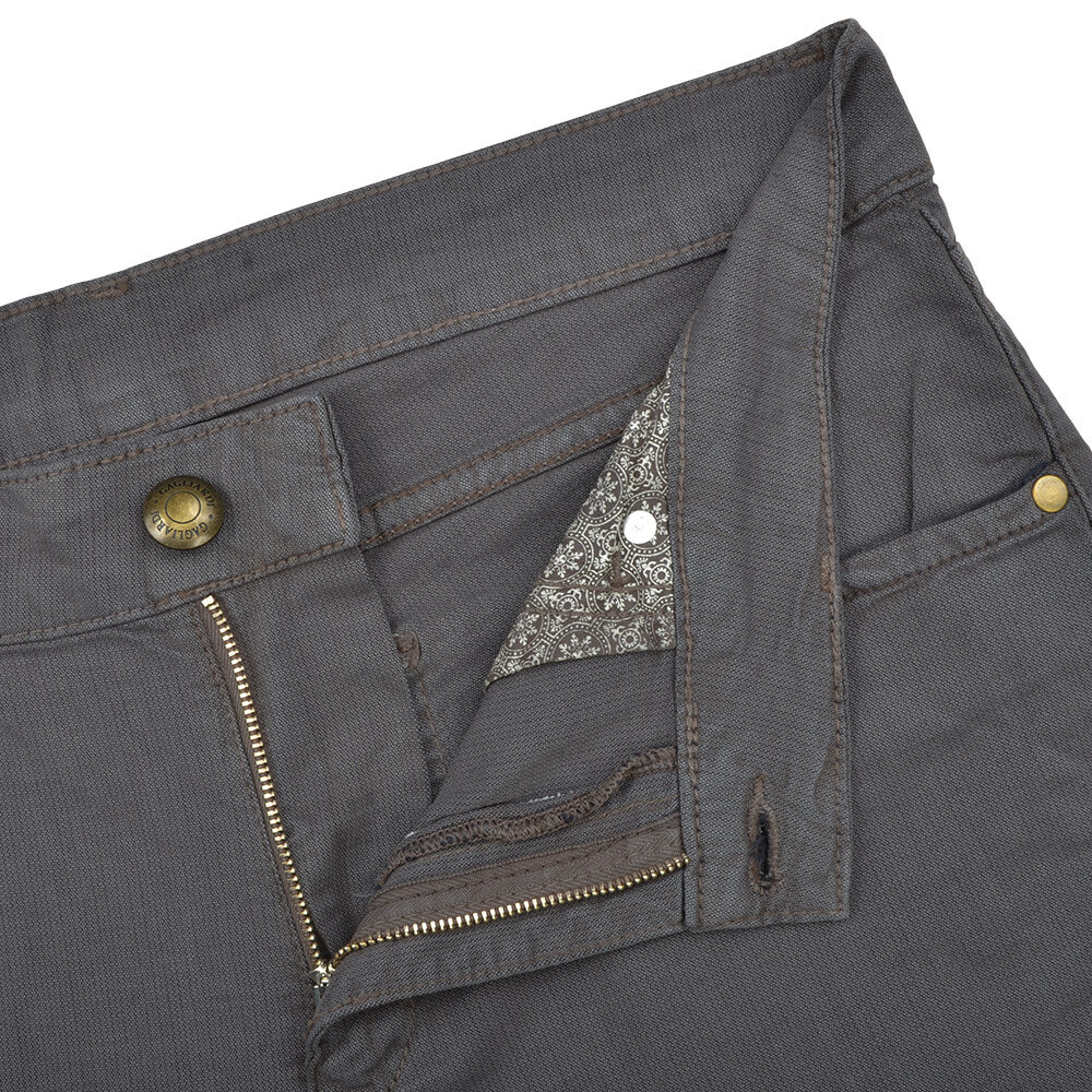 Charcoal Stretch Cotton Textured Five Pocket Trousers - Gagliardi