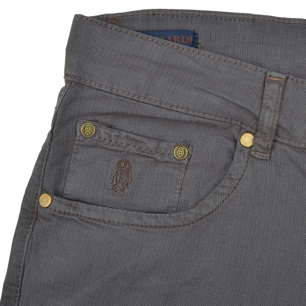 Charcoal Stretch Cotton Textured Five Pocket Trousers - Gagliardi