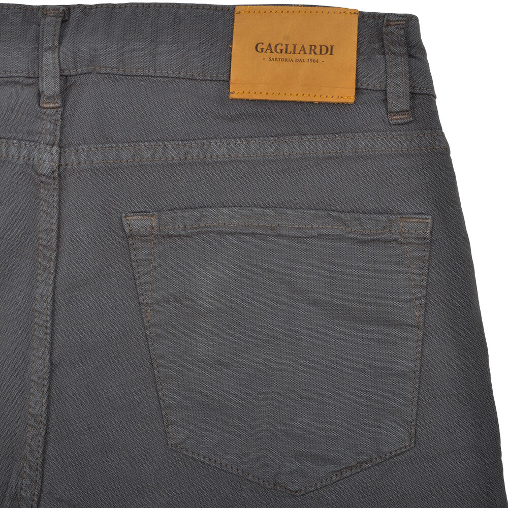 Charcoal Stretch Cotton Textured Five Pocket Trousers - Gagliardi