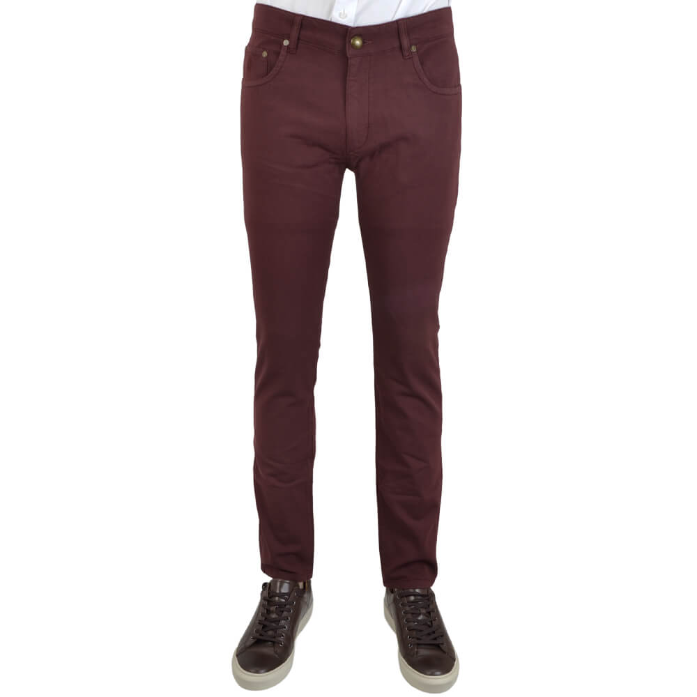 Bordeaux Stretch Cotton Textured Five Pocket Trousers - Gagliardi