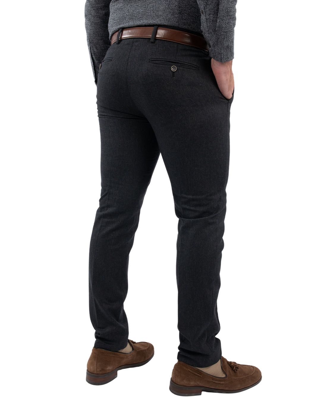 Charcoal Wool Blend Stretch Trousers