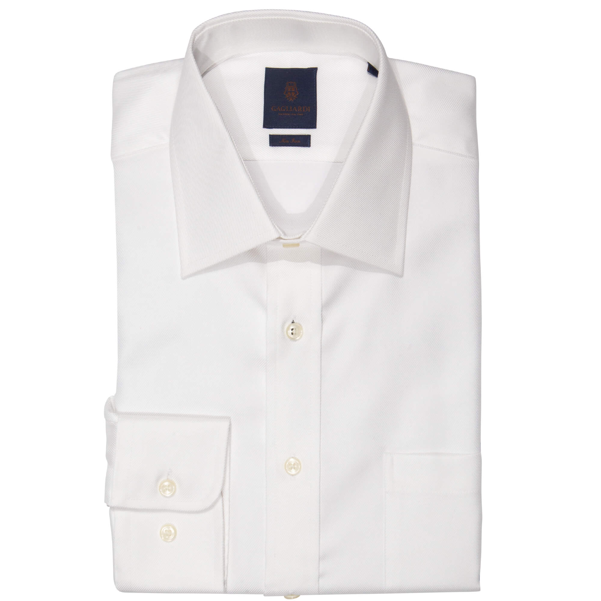 White Twill Tailored Fit Pointed Collar Single Cuffed Shirt