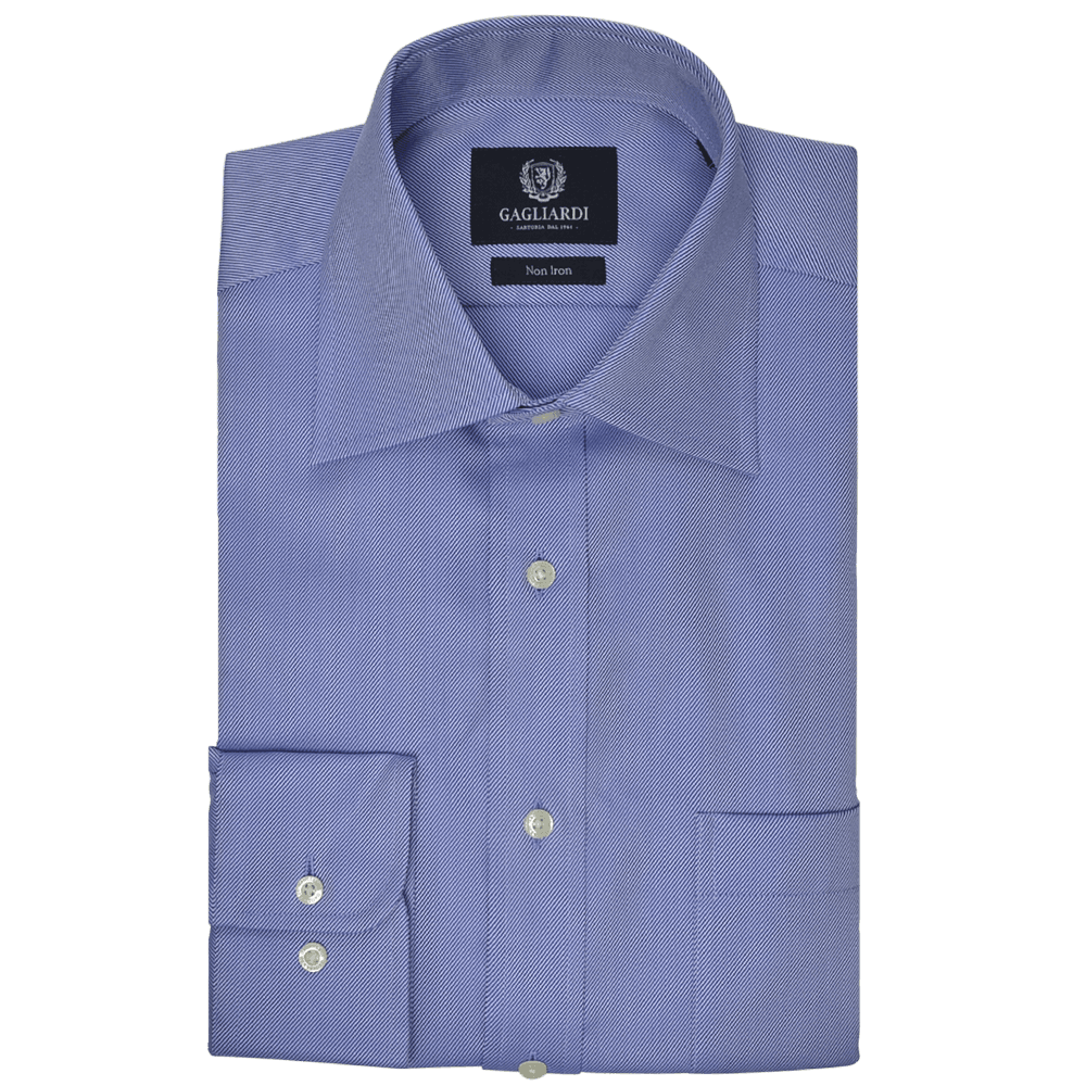 Royal Blue Twill Tailored Fit Pointed Collar Single Cuffed Shirt - Gagliardi
