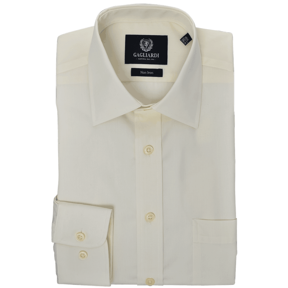 Cream Plain Tailored Fit Classic Collar Single Cuffed Shirt - Gagliardi