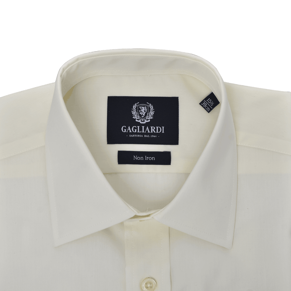 Cream Plain Tailored Fit Classic Collar Single Cuffed Shirt - Gagliardi