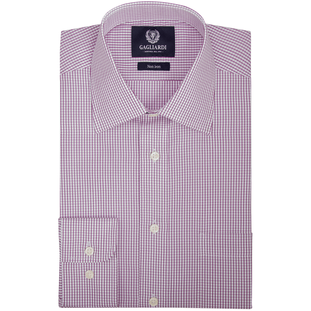 Lilac Checked Tailored Fit Classic Collar Shirt - Gagliardi