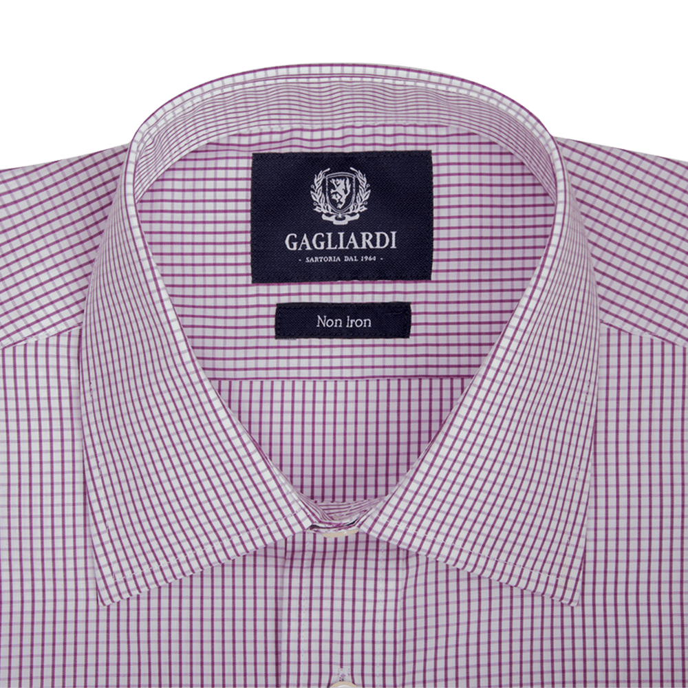 Lilac Checked Tailored Fit Classic Collar Shirt - Gagliardi
