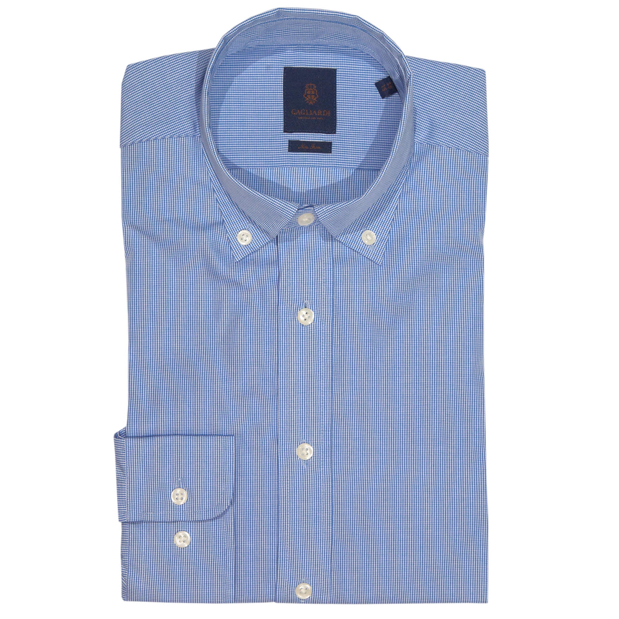 Light Blue Mini Gingham Tailored Fit Buttondown Collar Shirt