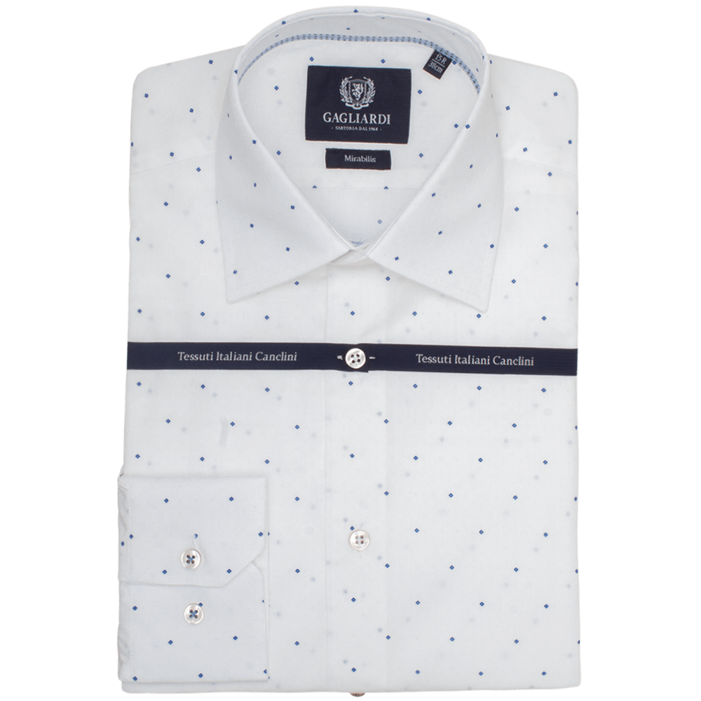 White Diamond Weave Tailored Fit Classic Collar Shirt - Gagliardi