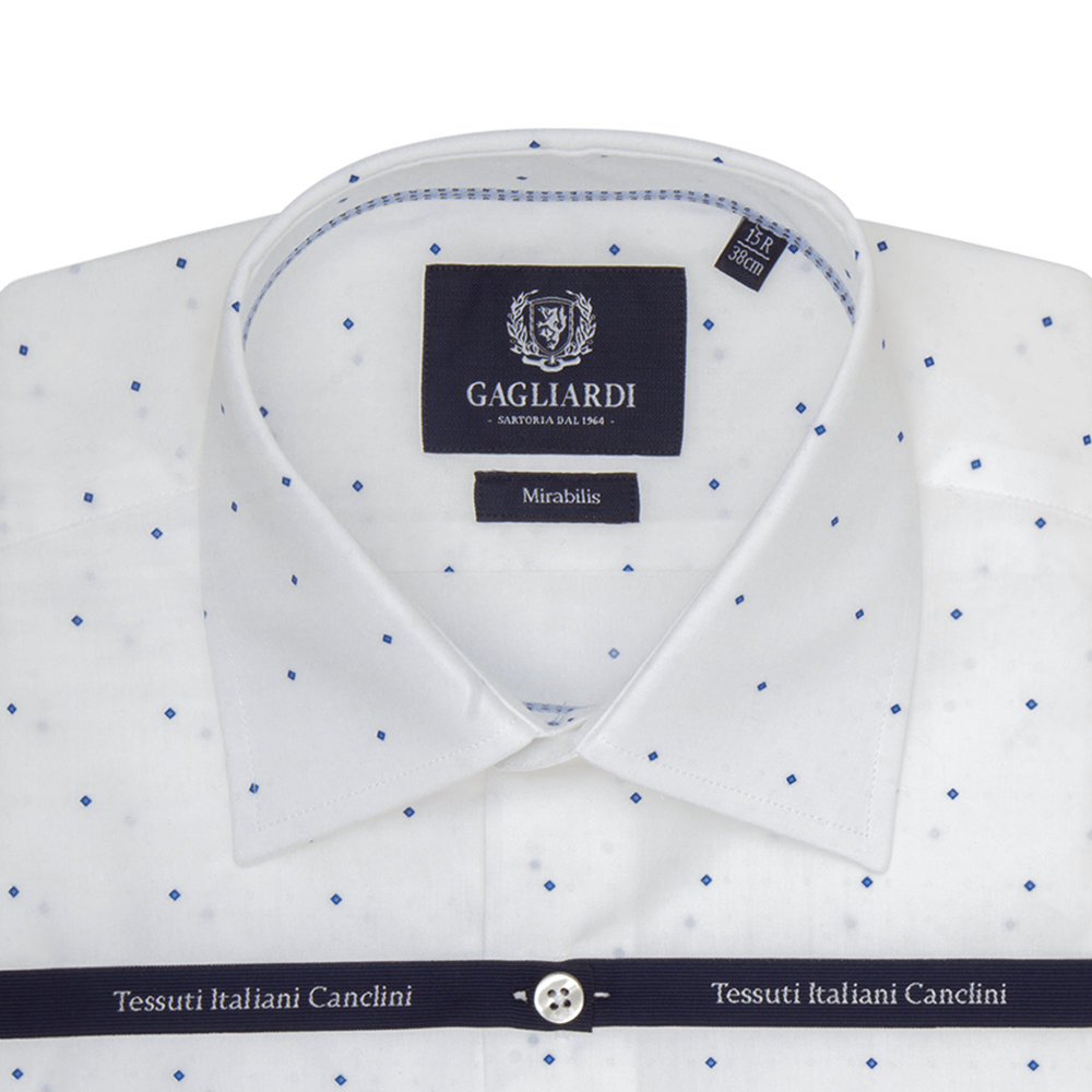 White Diamond Weave Tailored Fit Classic Collar Shirt - Gagliardi