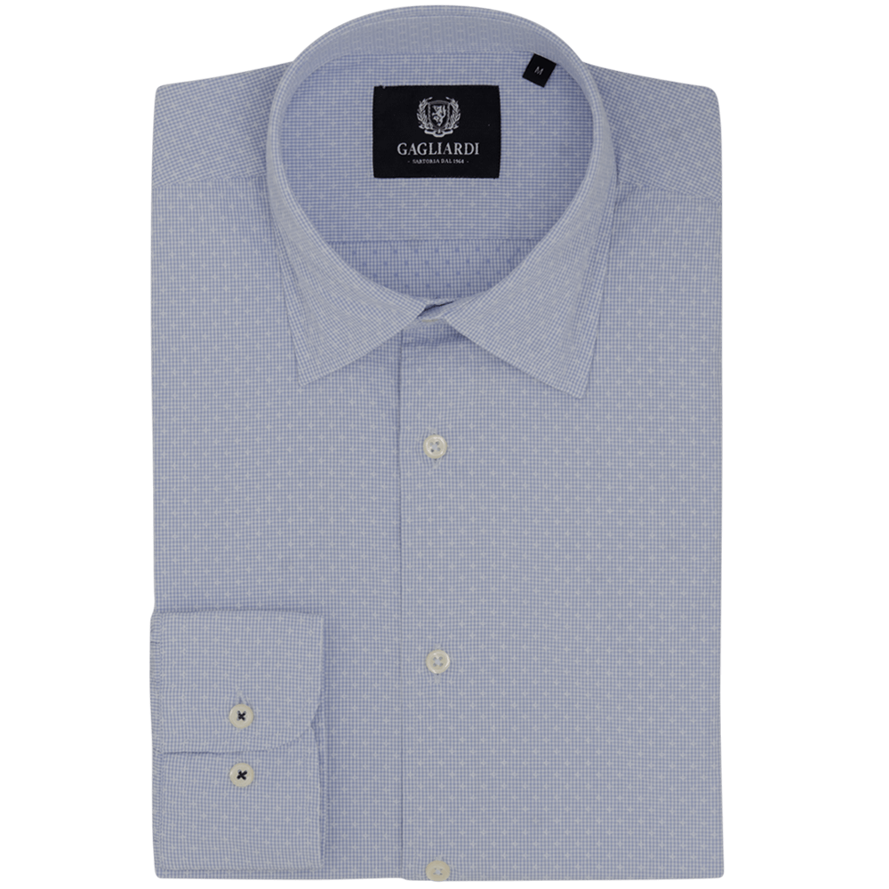 Sky Checked Tailored Fit Classic Collar Shirt - Gagliardi