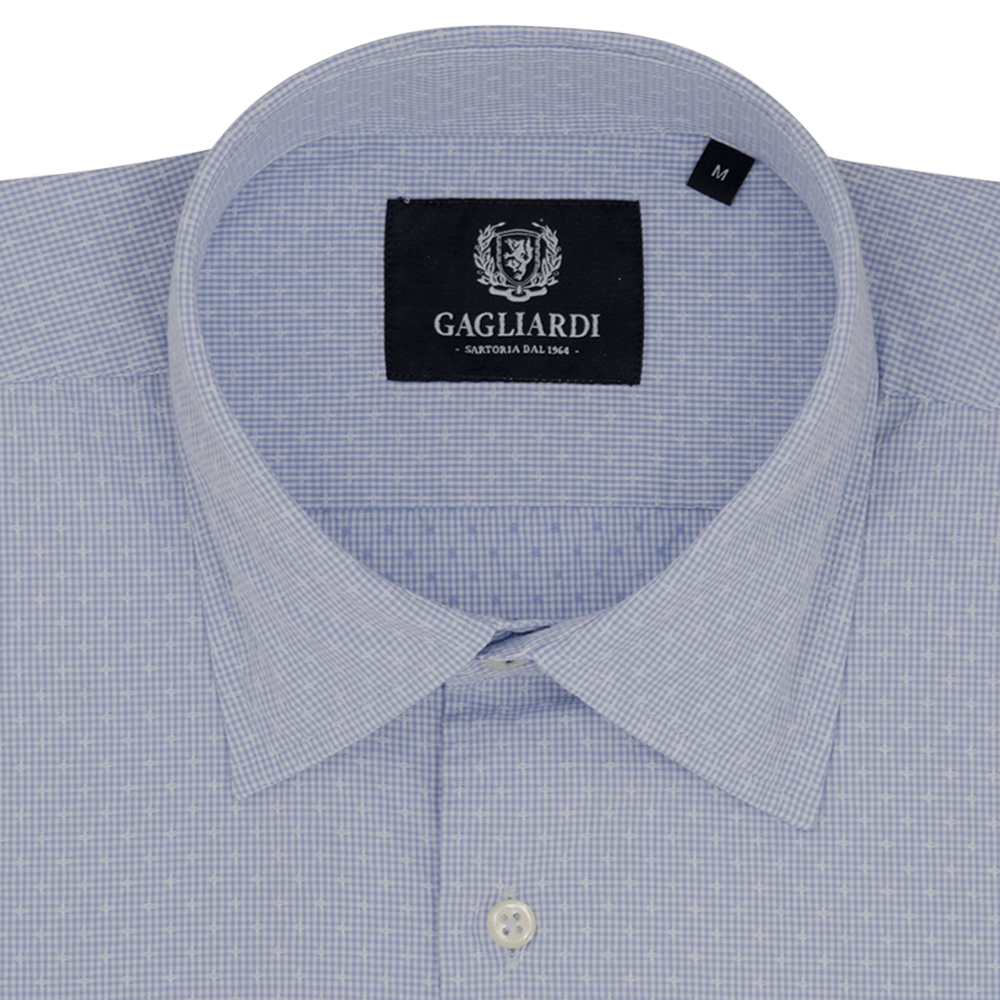 Sky Checked Tailored Fit Classic Collar Shirt - Gagliardi