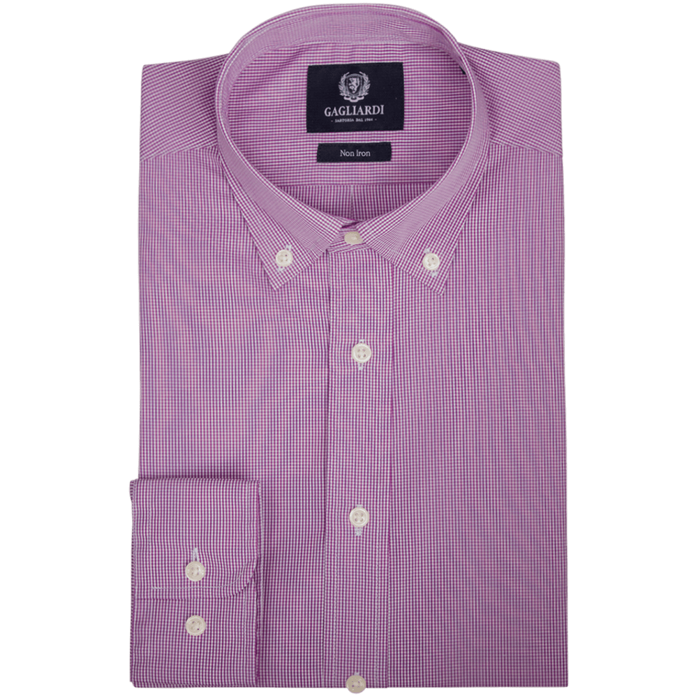 Lilac Mini Gingham Tailored Fit Buttondown Collar Shirt - Gagliardi