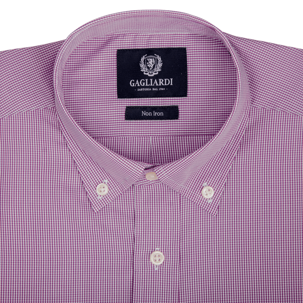 Lilac Mini Gingham Tailored Fit Buttondown Collar Shirt - Gagliardi