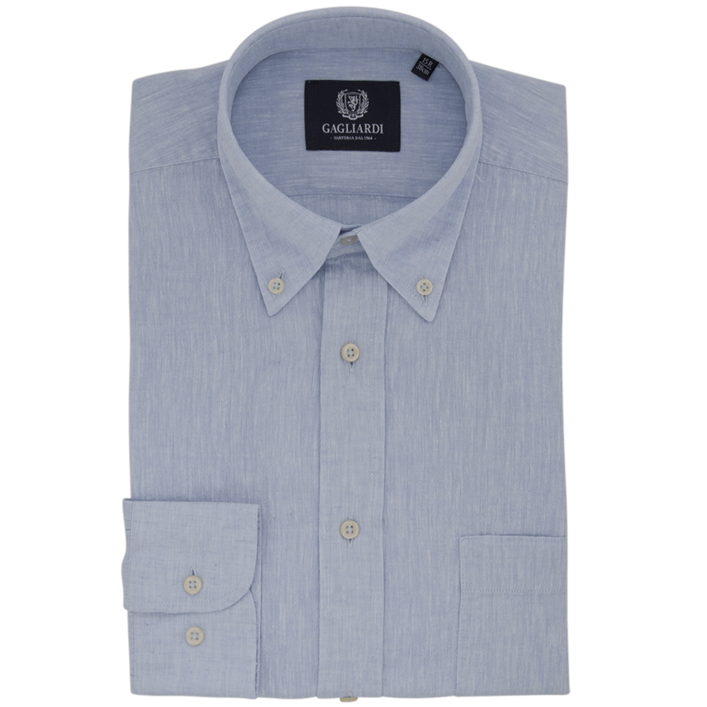 Sky Plain Tailored Fit Long Sleeve Buttondown Linen Shirt - Gagliardi