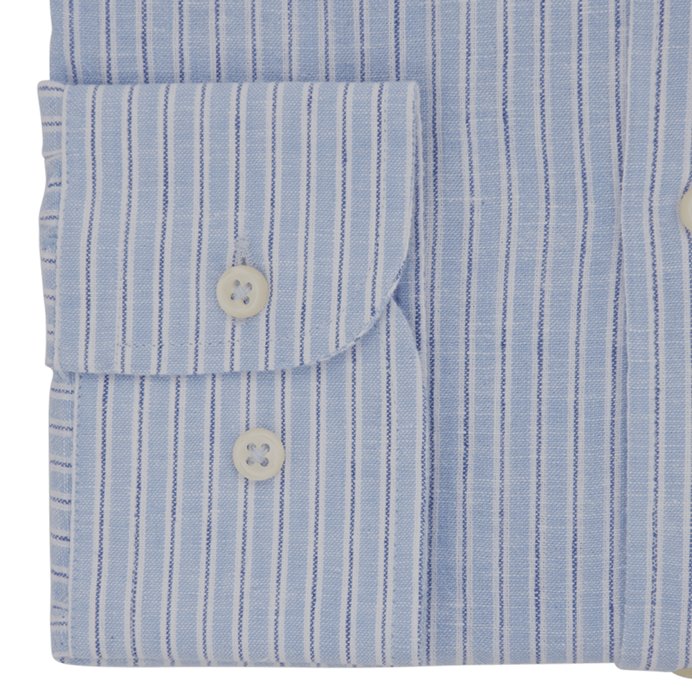Mid Blue Striped Tailored Fit Classic Collar Linen Shirt - Gagliardi