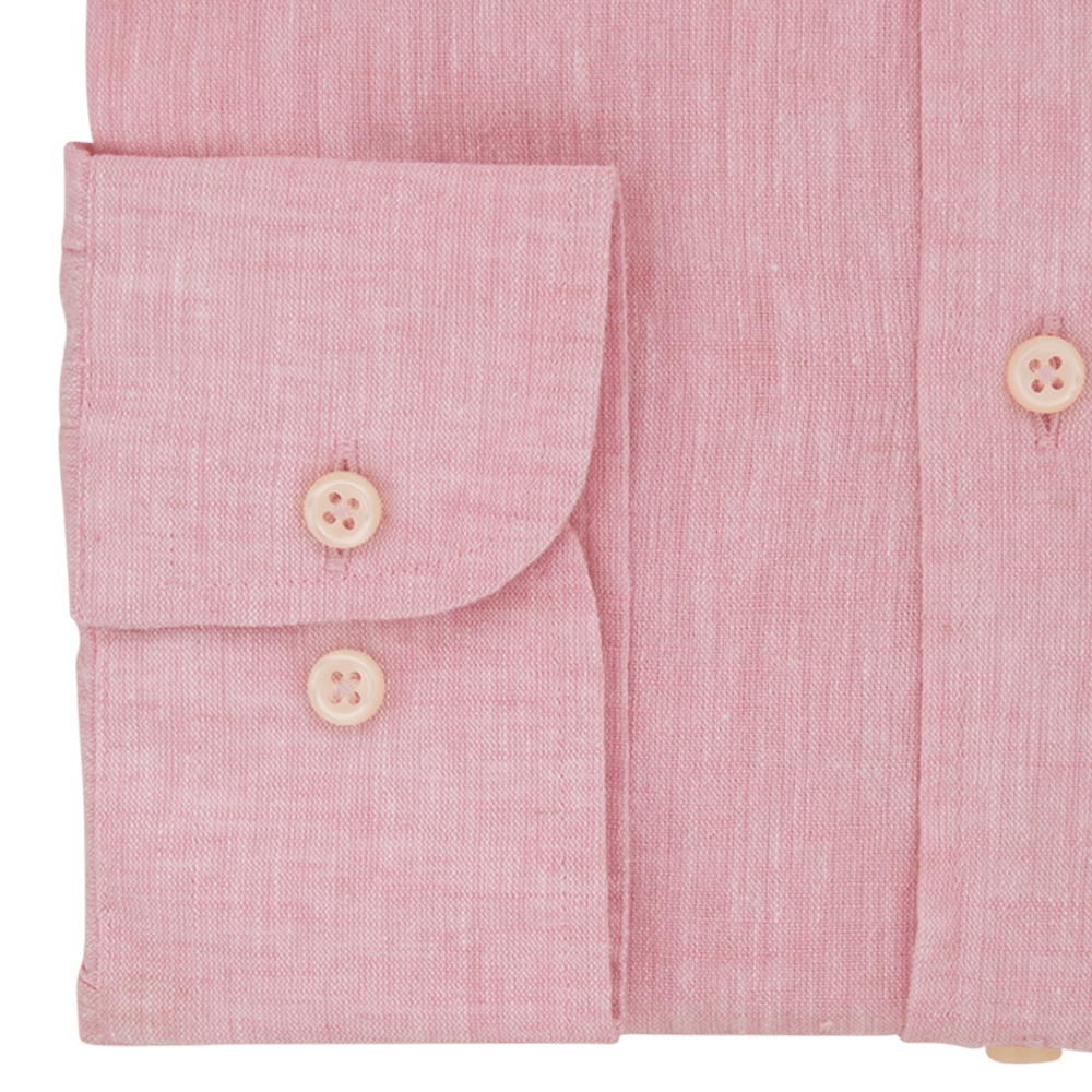 Pink Plain Tailored Fit Buttondown Collar Linen Shirt - Gagliardi