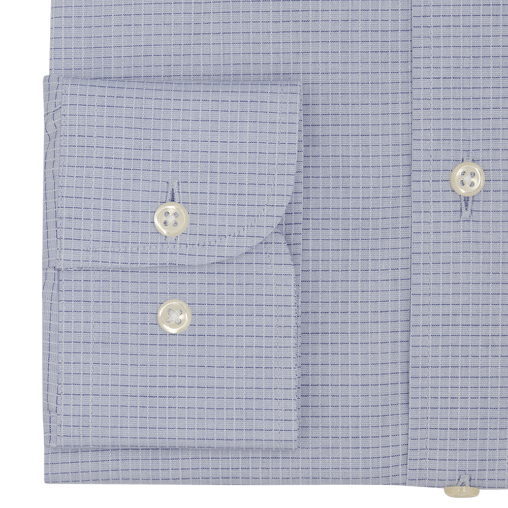 Mid Blue Checked Tailored Fit Classic Collar Shirt - Gagliardi
