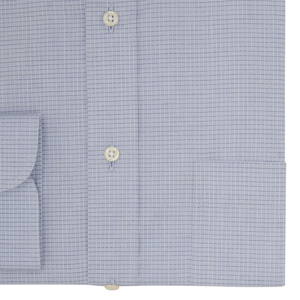 Mid Blue Checked Tailored Fit Classic Collar Shirt - Gagliardi