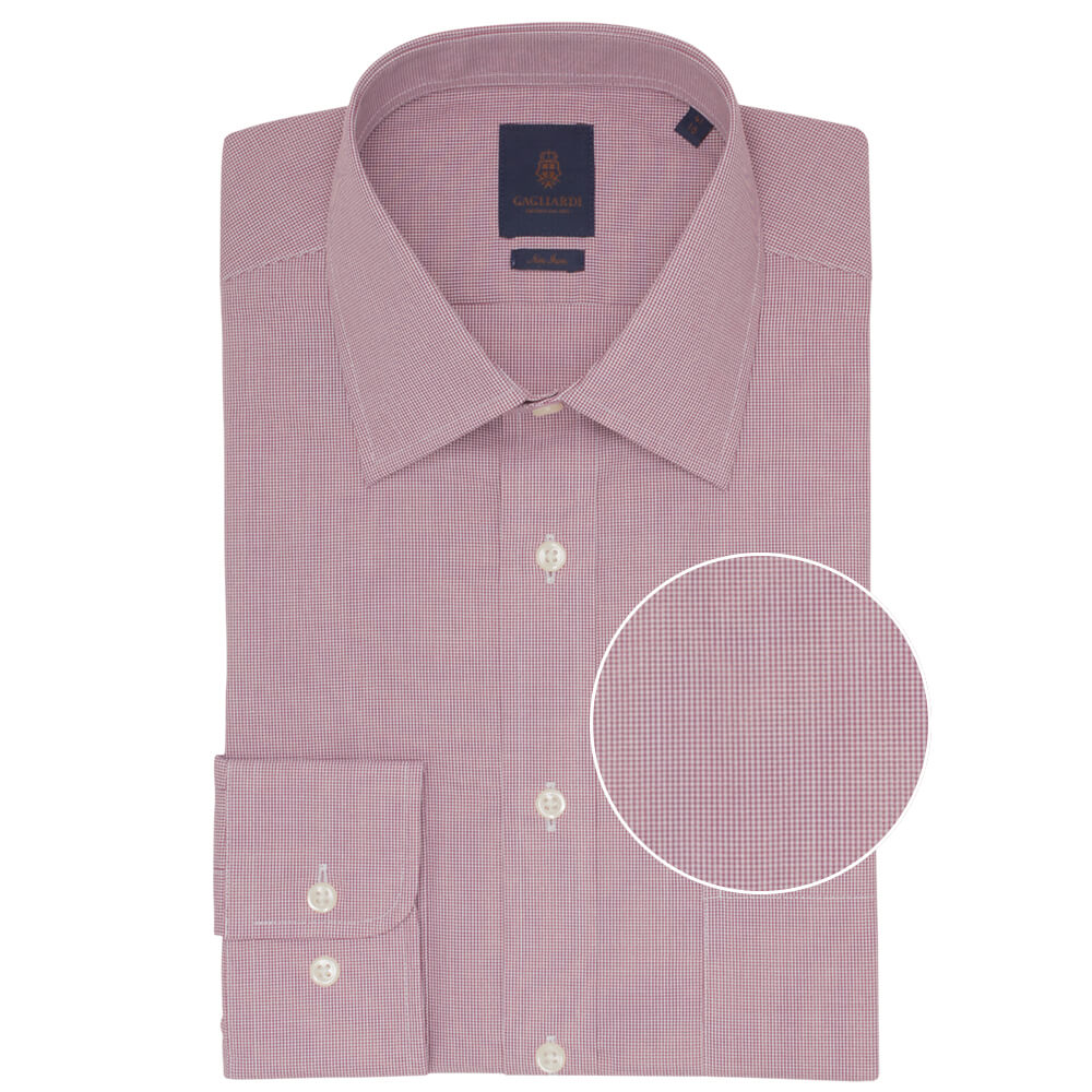 Red Micro Gingham Tailored Fit Shirt - Gagliardi