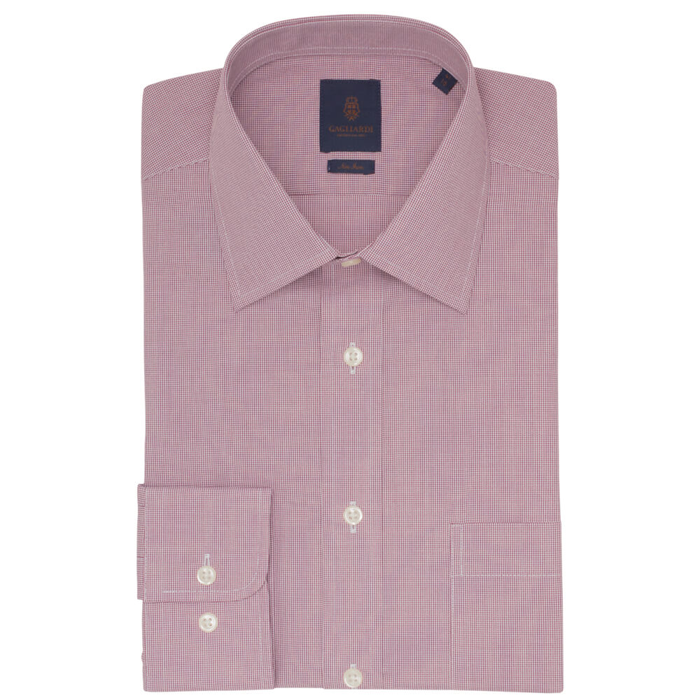 Red Micro Gingham Tailored Fit Shirt - Gagliardi