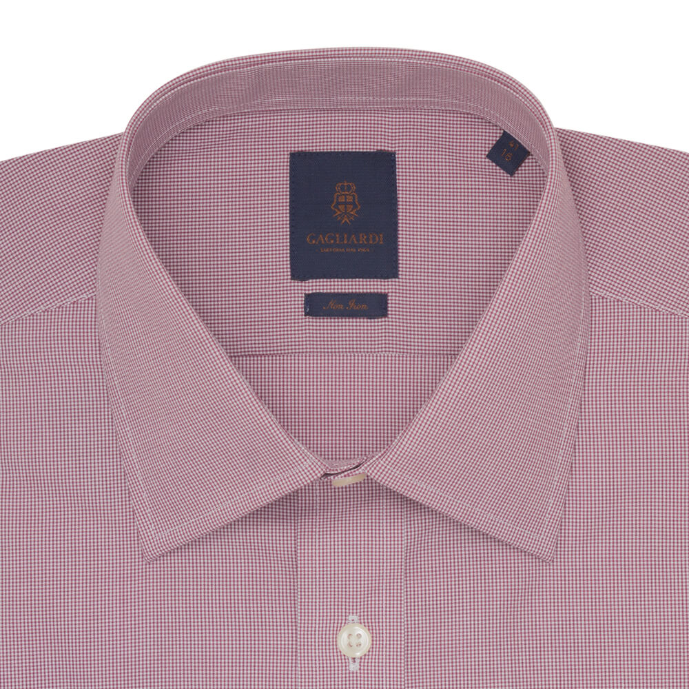 Red Micro Gingham Tailored Fit Shirt - Gagliardi