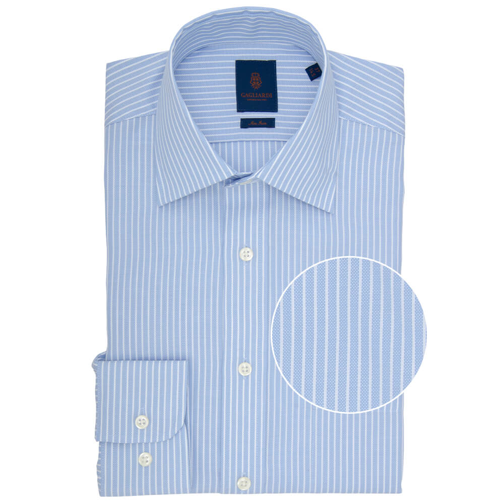 Tailored Fit Sky Stripe Non Iron Oxford Cotton Shirt - Gagliardi