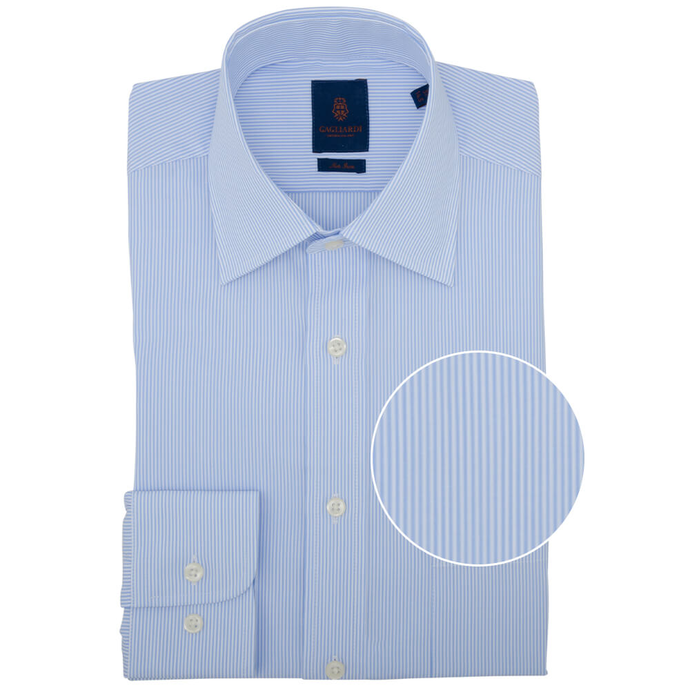 Tailored Fit Sky Pencil Stripe Poplin Cotton Non Iron Shirt - Gagliardi