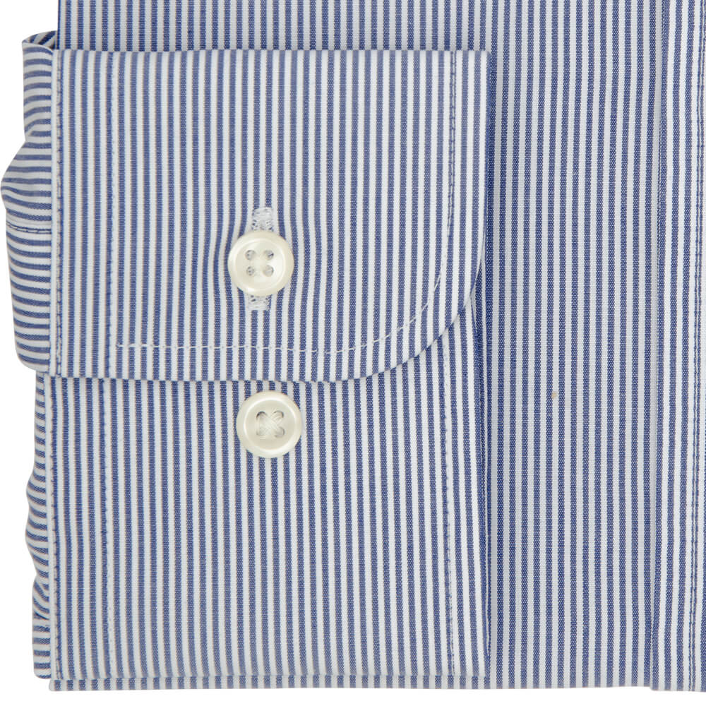 Tailored Fit Navy Pencil Stripe Poplin Cotton Non Iron Shirt - Gagliardi