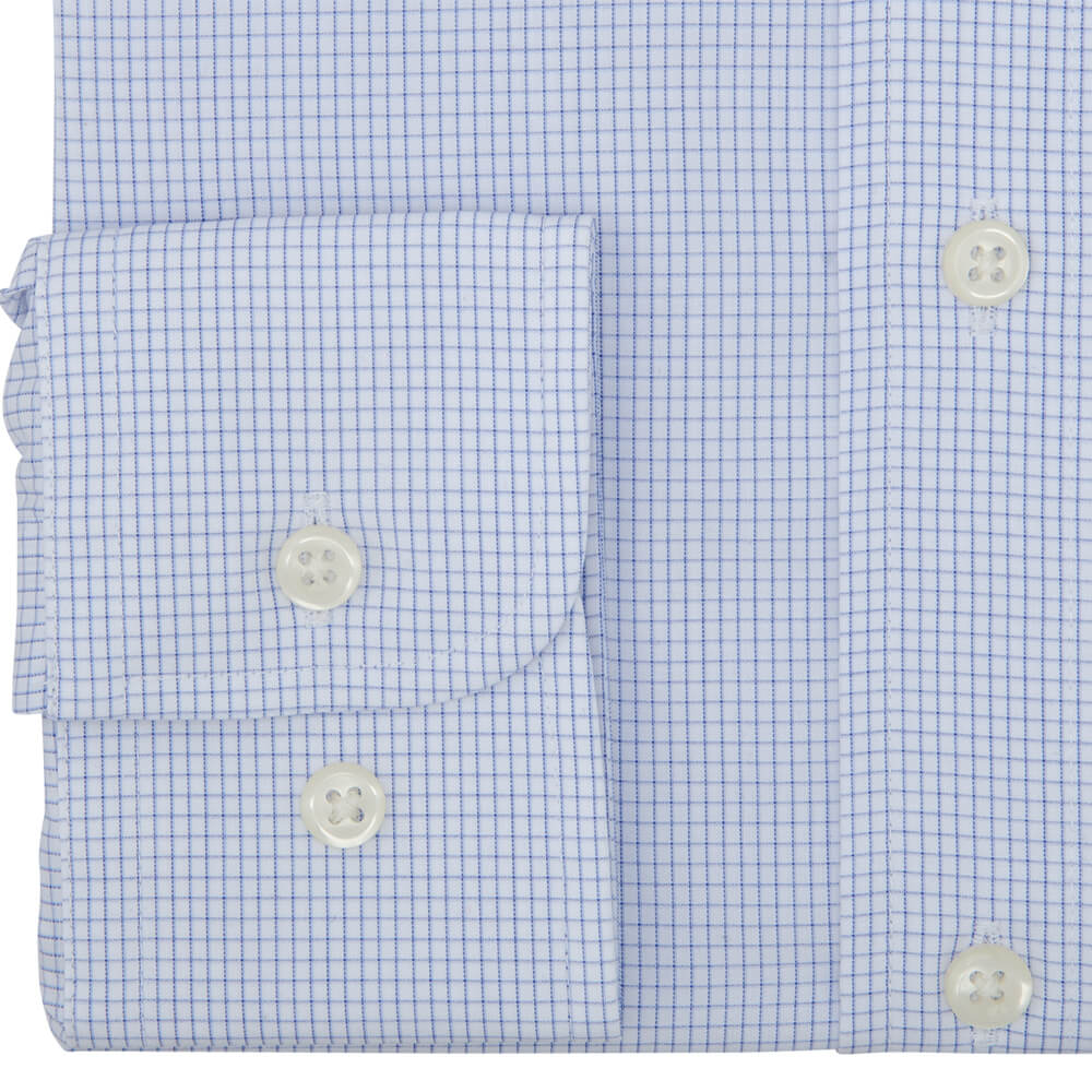 Tailored Fit White with Blue Mini Windowpane Poplin Cotton Non Iron Shirt - Gagliardi