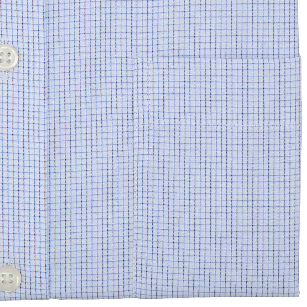 Tailored Fit White with Blue Mini Windowpane Poplin Cotton Non Iron Shirt - Gagliardi