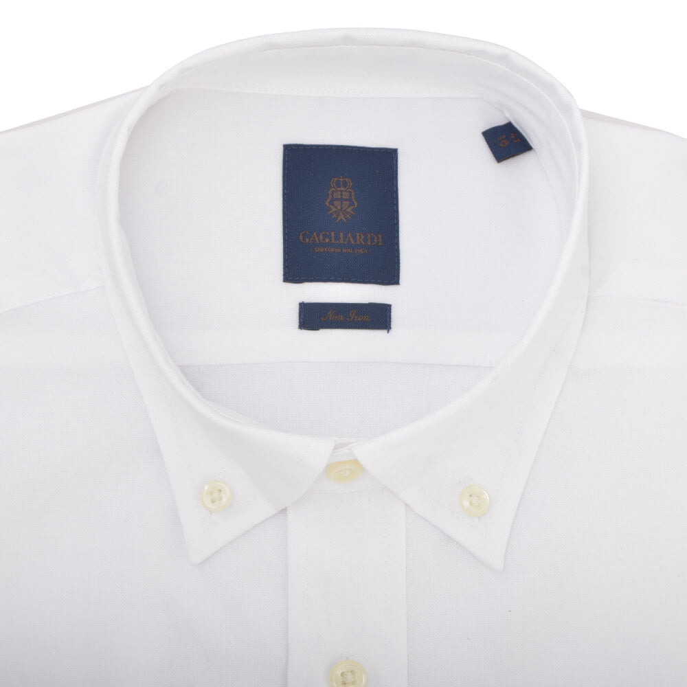 Tailored Fit White Oxford Button Down Non-iron Shirt - Gagliardi