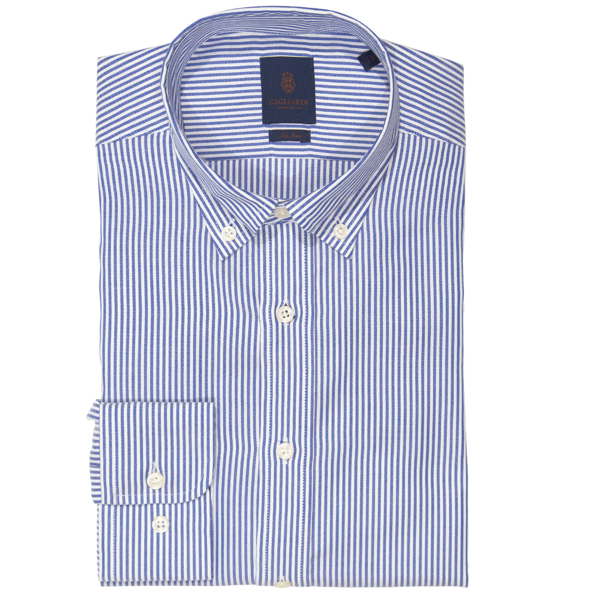 Tailored Fit Blue Striped Oxford Non Iron Button Down Shirt