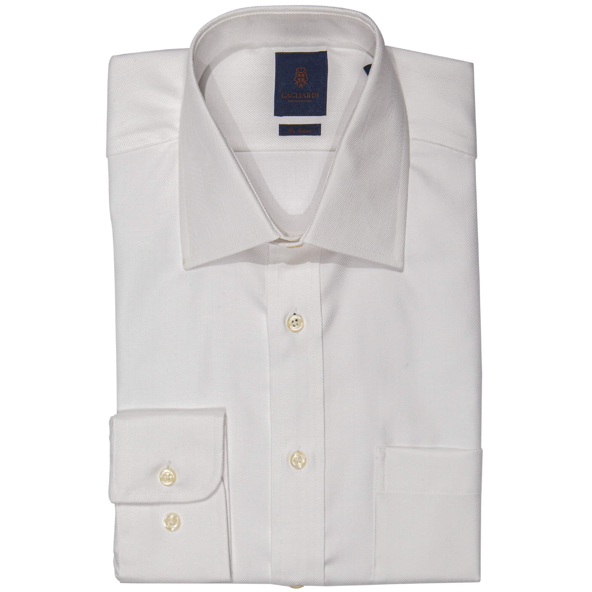 Tailored Fit White Sea Island Herringbone Non Iron Shirt