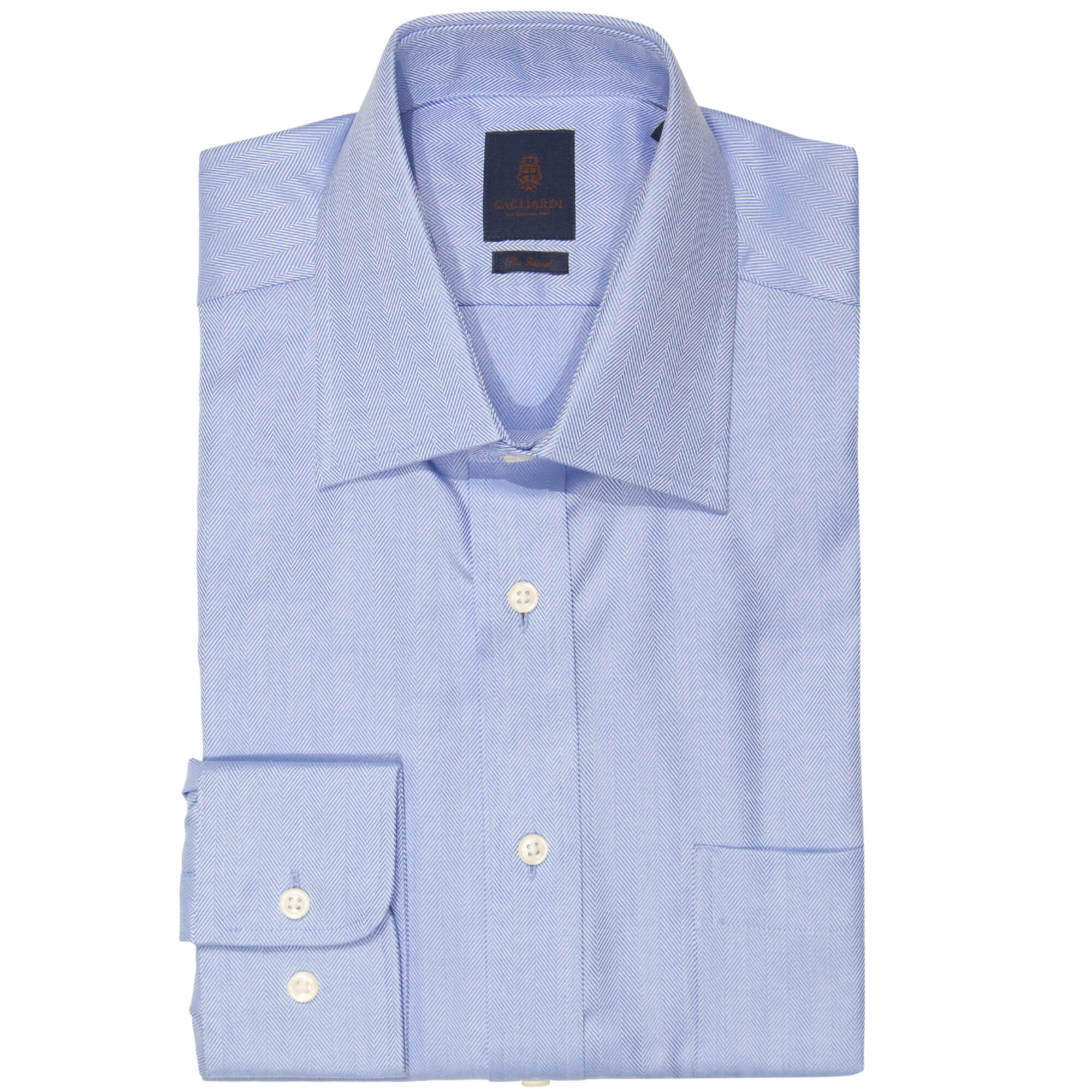 Tailored Fit Sky Sea Island Herringbone Non Iron Shirt