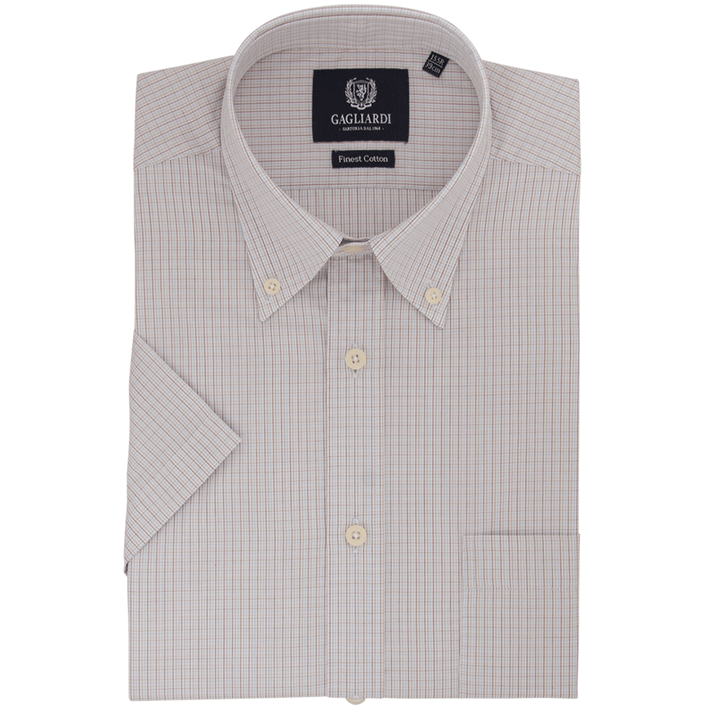 White & Tobacco Micro Overcheck Business Shirt - Gagliardi