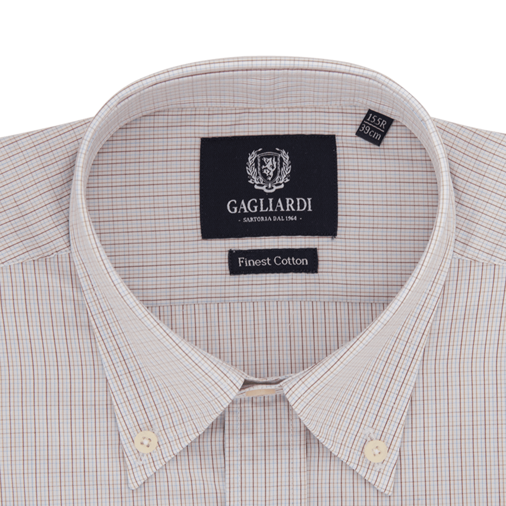White & Tobacco Micro Overcheck Business Shirt - Gagliardi