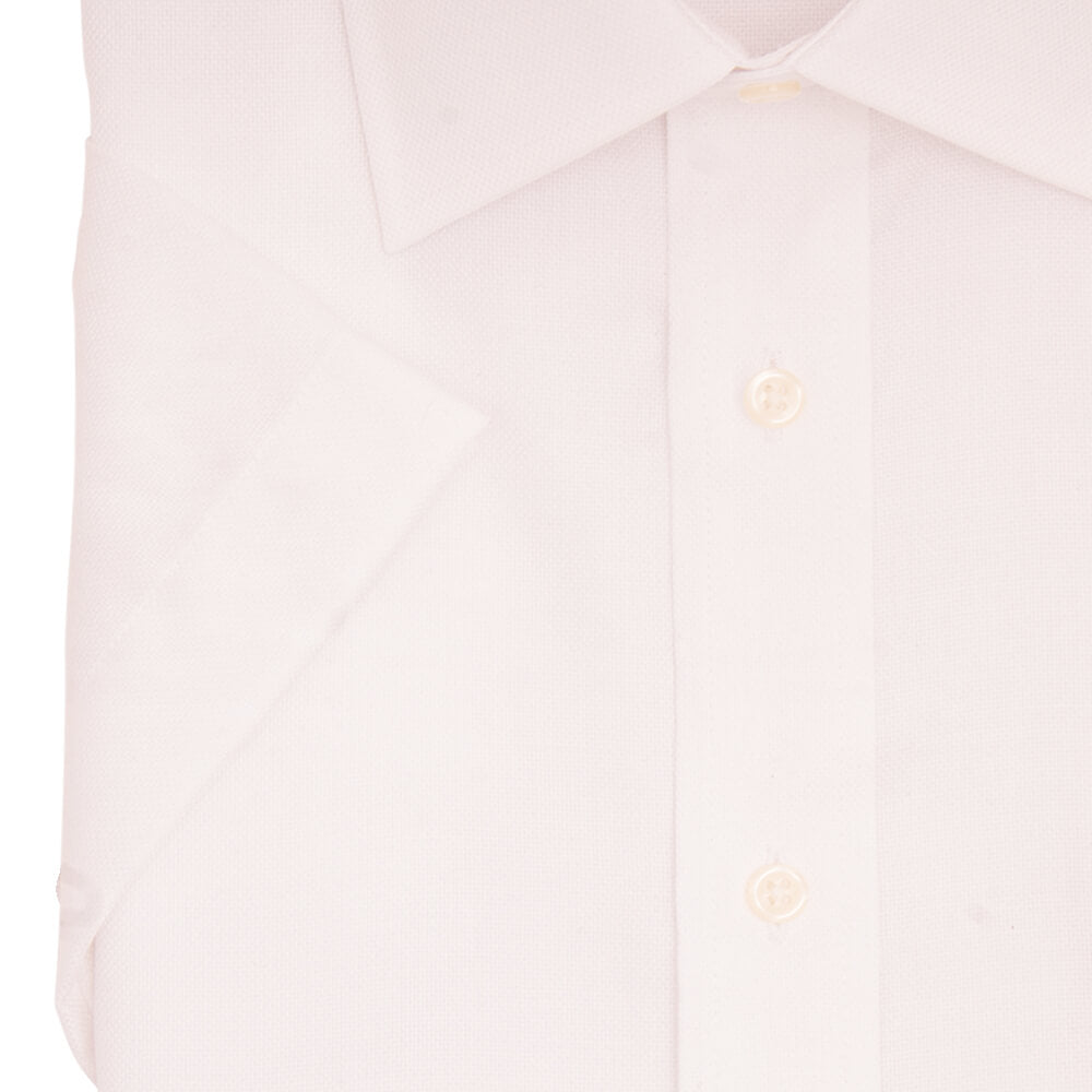 White Basketweave Tailored Fit Short Sleeve Classic Collar Shirt - Gagliardi