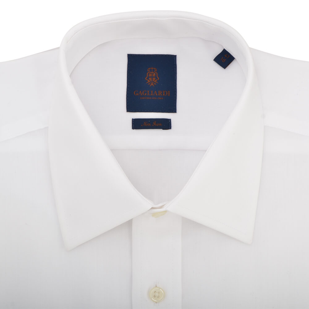 Tailored Fit White Herringbone Classic Collar Double Cuff Non-iron Shirt - Gagliardi