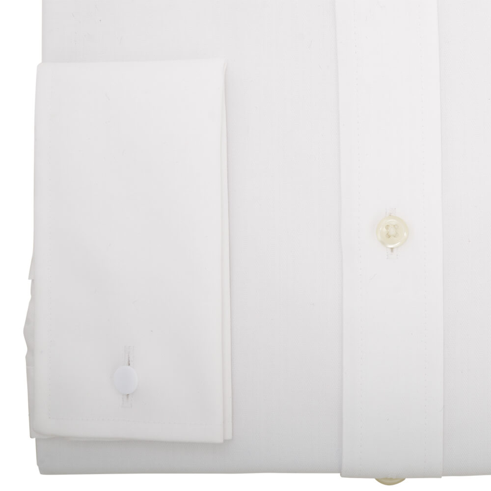 Tailored Fit White Herringbone Classic Collar Double Cuff Non-iron Shirt - Gagliardi
