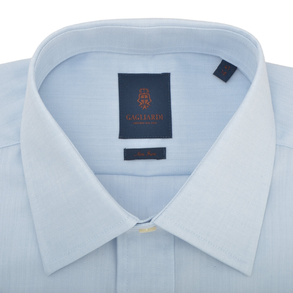 Tailored Fit Sky Herringbone Classic Collar Double Cuff Non-iron Shirt - Gagliardi