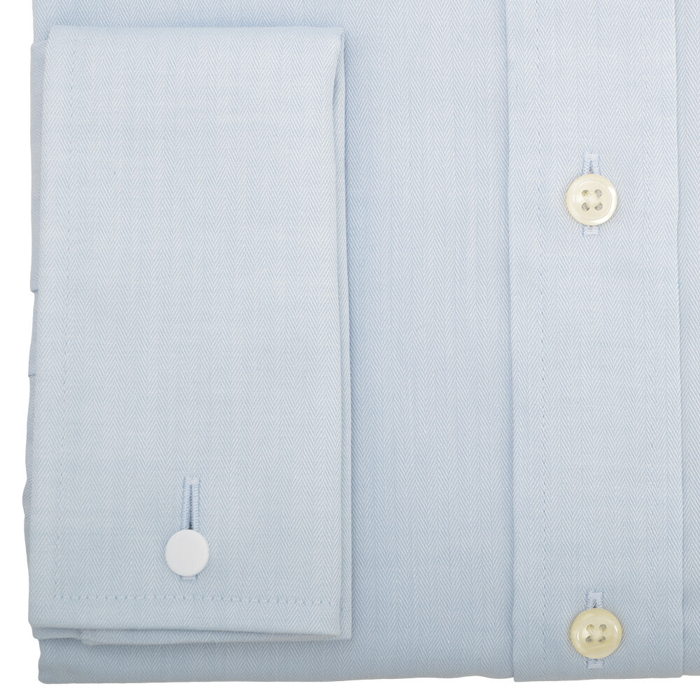 Tailored Fit Sky Herringbone Classic Collar Double Cuff Non-iron Shirt - Gagliardi