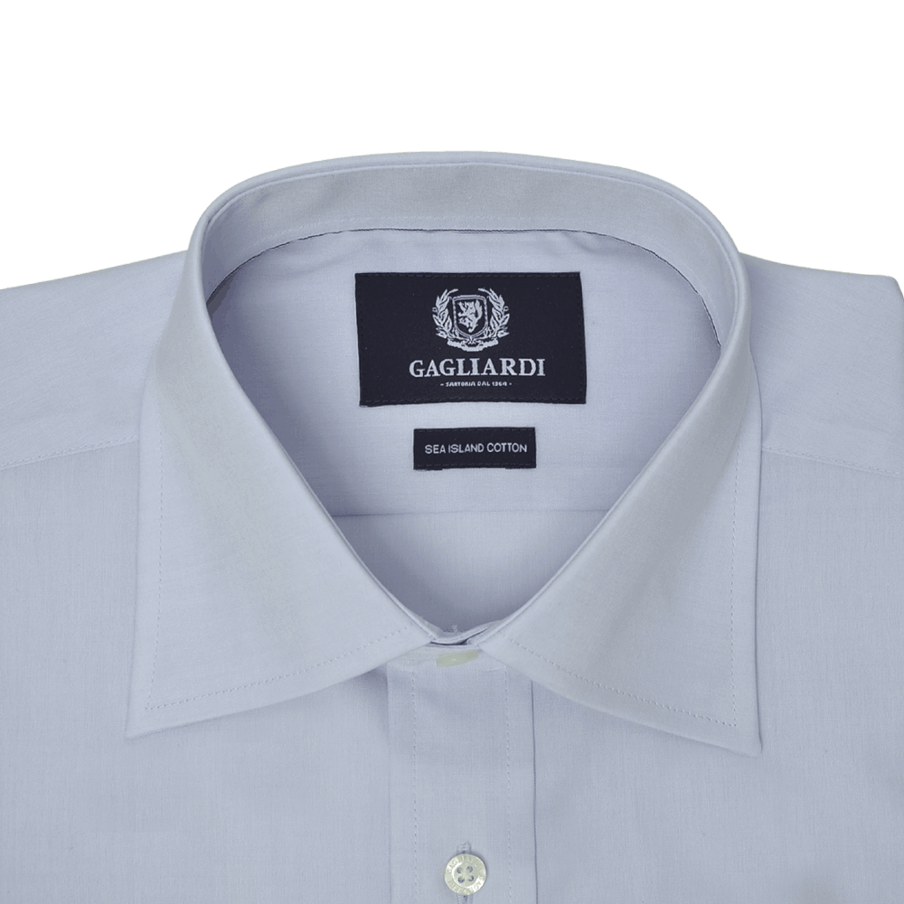 Blue Sea Island Cotton Tailored Fit Cutaway Collar Double Cuffed Shirt - Gagliardi