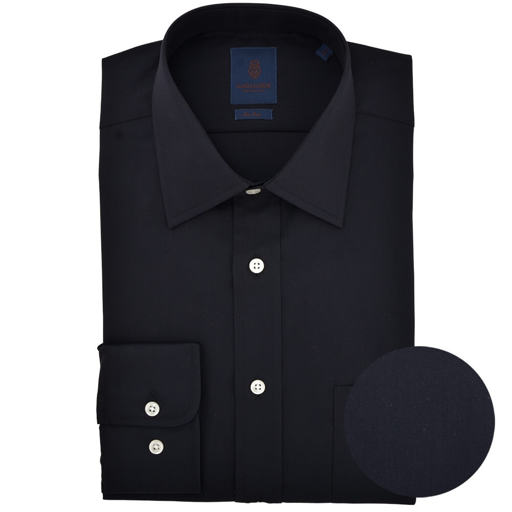 Tailored Fit Black Poplin Classic Collar Non-iron Shirt - Gagliardi