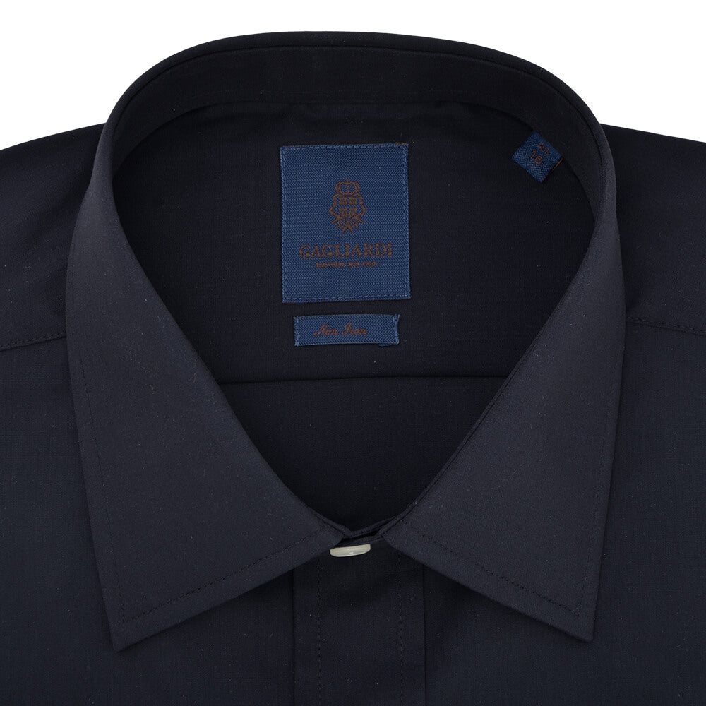 Tailored Fit Black Poplin Classic Collar Non-iron Shirt - Gagliardi