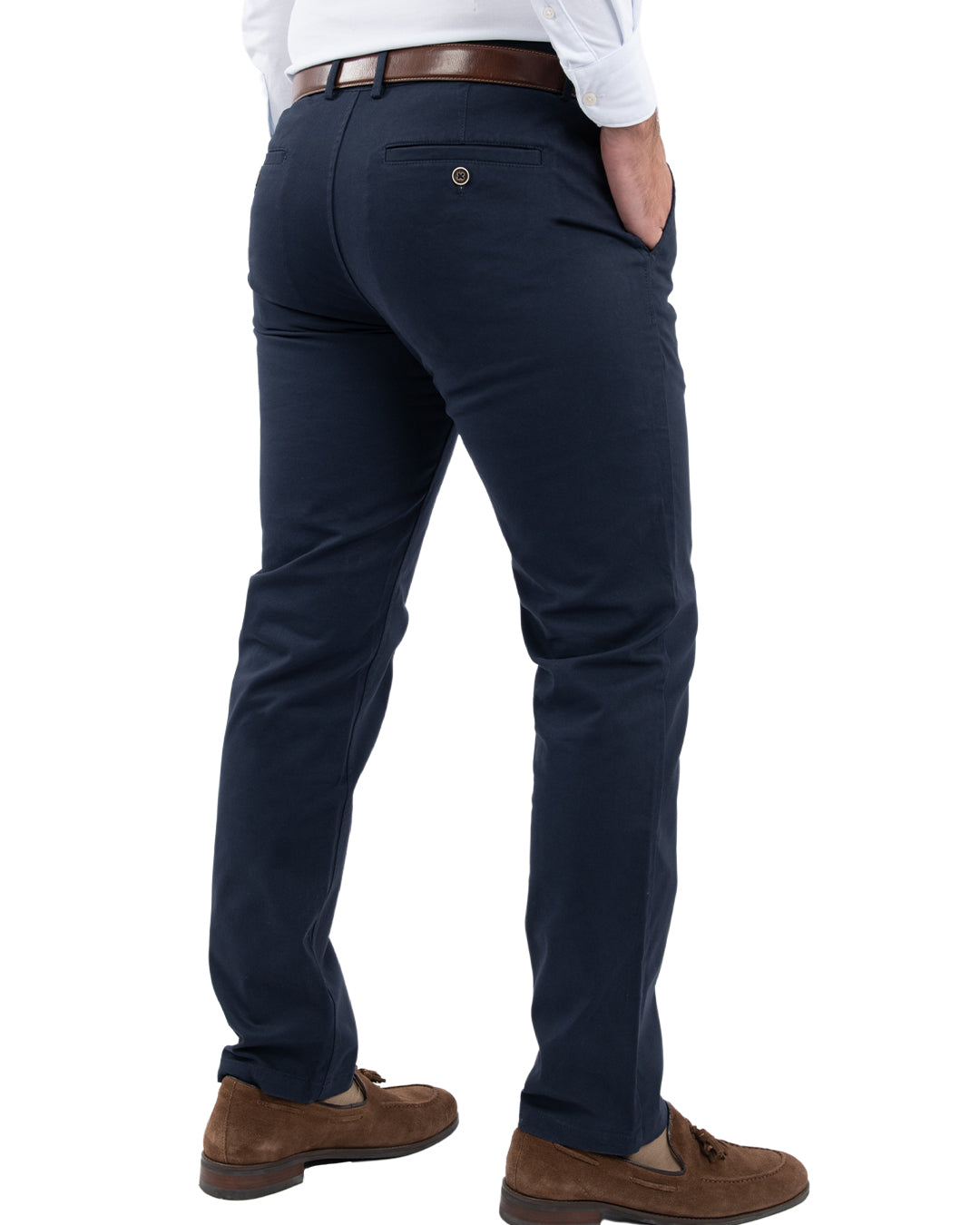Navy Brushed Cotton Stretch Twill Chino Trousers
