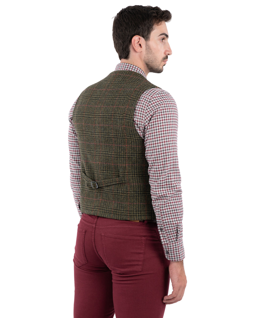 Green Shetland Check Double Breasted Waistcoat