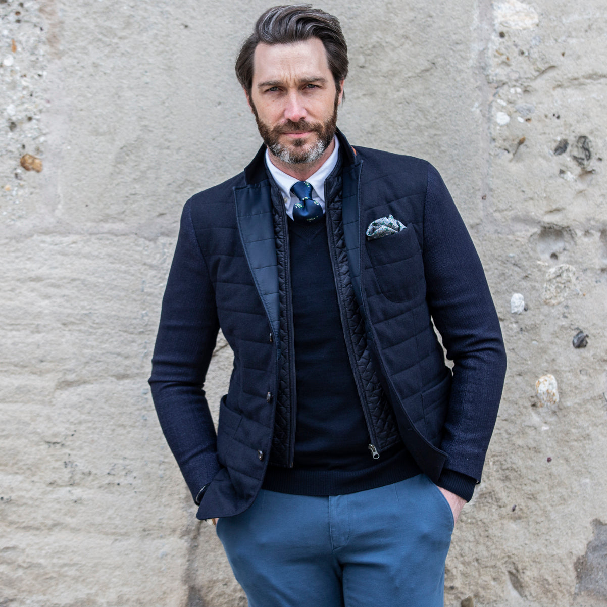 Navy Merino V-Neck - Gagliardi